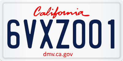 CA license plate 6VXZ001