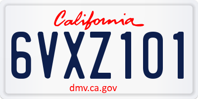 CA license plate 6VXZ101