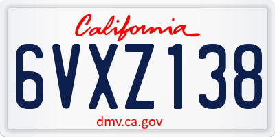 CA license plate 6VXZ138
