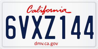 CA license plate 6VXZ144