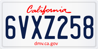 CA license plate 6VXZ258