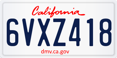 CA license plate 6VXZ418