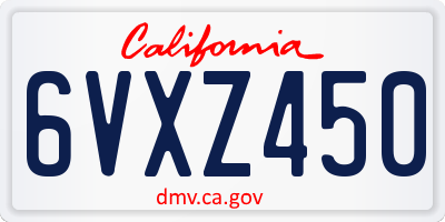 CA license plate 6VXZ450