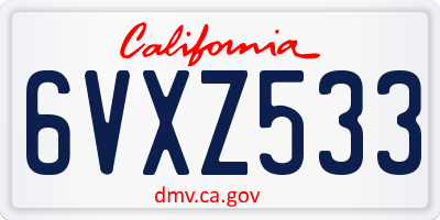 CA license plate 6VXZ533