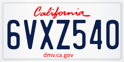 CA license plate 6VXZ540