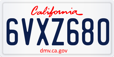 CA license plate 6VXZ680