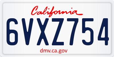 CA license plate 6VXZ754