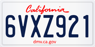 CA license plate 6VXZ921