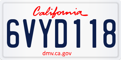 CA license plate 6VYD118