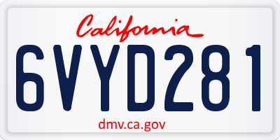 CA license plate 6VYD281