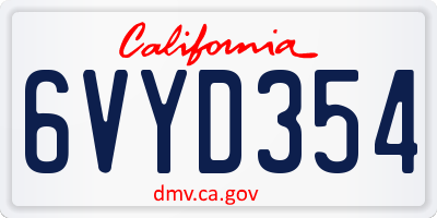 CA license plate 6VYD354