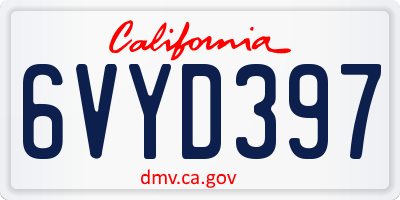 CA license plate 6VYD397
