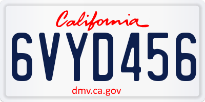CA license plate 6VYD456