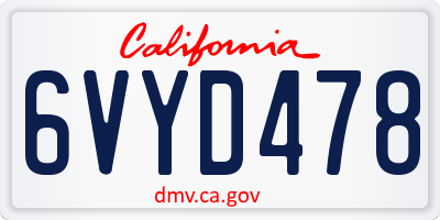 CA license plate 6VYD478