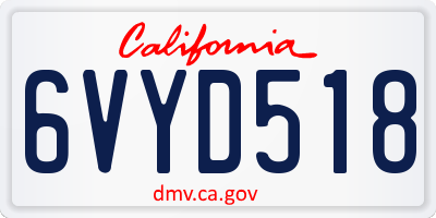 CA license plate 6VYD518