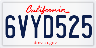 CA license plate 6VYD525