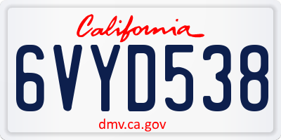 CA license plate 6VYD538