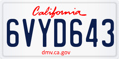 CA license plate 6VYD643