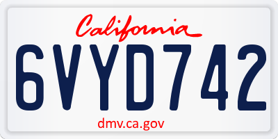 CA license plate 6VYD742