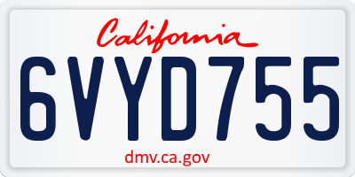 CA license plate 6VYD755