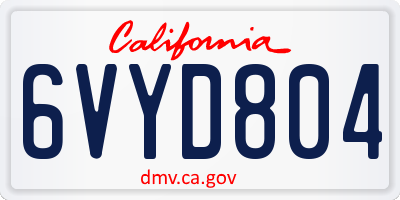 CA license plate 6VYD804