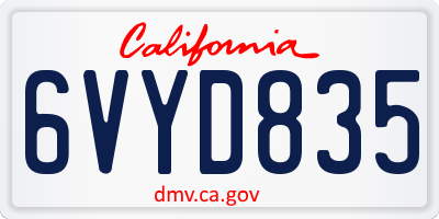 CA license plate 6VYD835