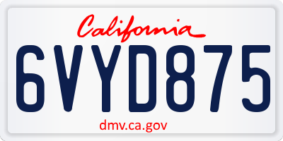 CA license plate 6VYD875