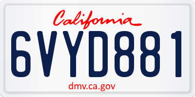 CA license plate 6VYD881