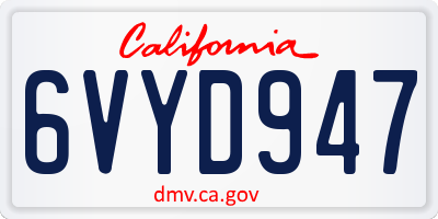 CA license plate 6VYD947