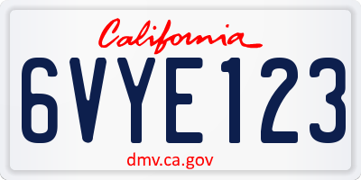 CA license plate 6VYE123