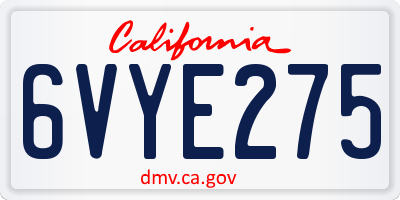 CA license plate 6VYE275