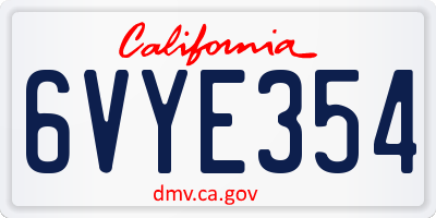 CA license plate 6VYE354