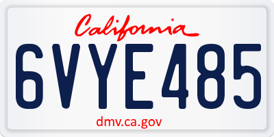 CA license plate 6VYE485