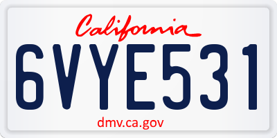 CA license plate 6VYE531