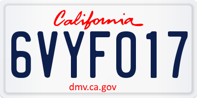 CA license plate 6VYF017