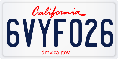 CA license plate 6VYF026