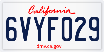 CA license plate 6VYF029