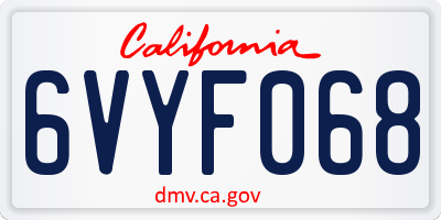 CA license plate 6VYF068