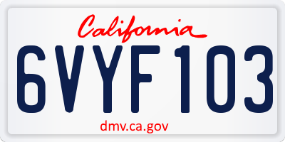 CA license plate 6VYF103
