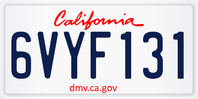 CA license plate 6VYF131