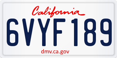 CA license plate 6VYF189