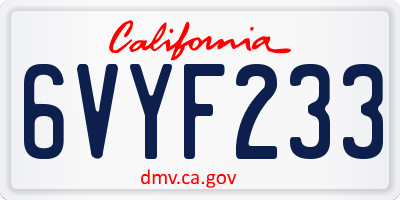 CA license plate 6VYF233