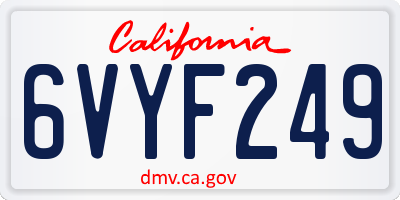 CA license plate 6VYF249