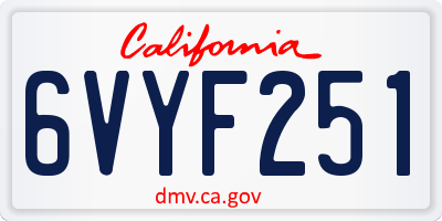 CA license plate 6VYF251