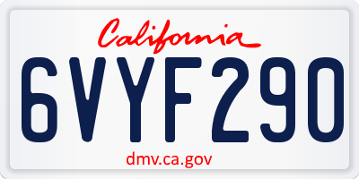 CA license plate 6VYF290