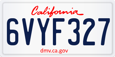 CA license plate 6VYF327