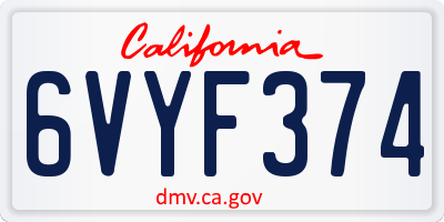 CA license plate 6VYF374
