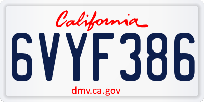 CA license plate 6VYF386