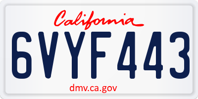 CA license plate 6VYF443