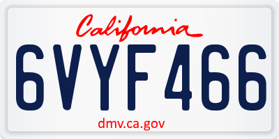 CA license plate 6VYF466